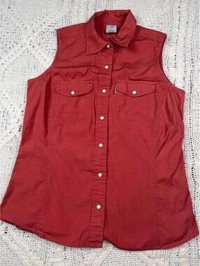 Carhartt For Women Sleeveless Pearl Snaps Shirt Size Large Pockets Burnt Orange
